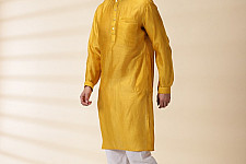 Ekansh . एकांश | Yellow Chanderi Men Jacket & Kurta Set