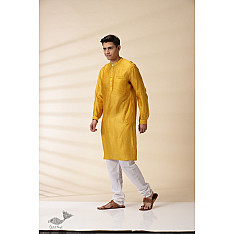 Ekansh . एकांश | Yellow Chanderi Men Jacket & Kurta Set