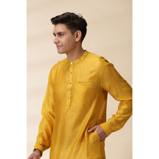 shop Yellow Chanderi Men Jacket & Kurta Set