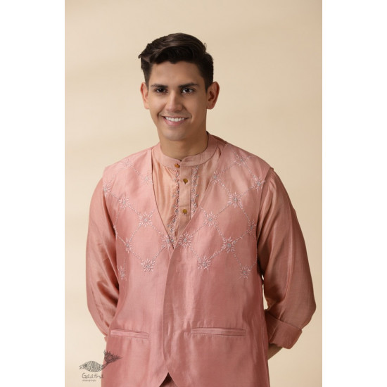 shop  Peach Chanderi Men Sadri & Kurta Set 