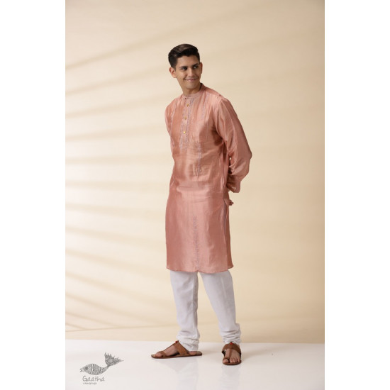 shop  Peach Chanderi Men Sadri & Kurta Set 