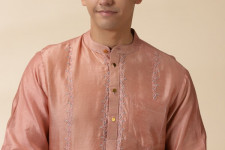 Ekansh . एकांश | Peach Chanderi Men Sadri & Kurta Set 