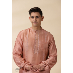 Ekansh . एकांश | Peach Chanderi Men Sadri & Kurta Set 