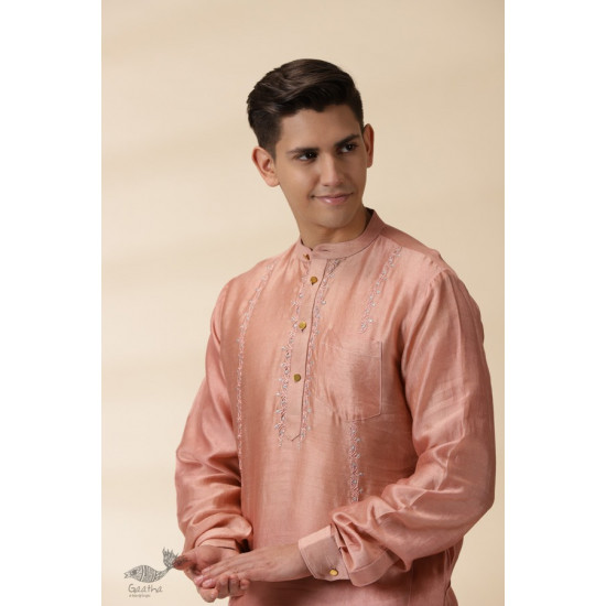 shop  Peach Chanderi Men Sadri & Kurta Set 