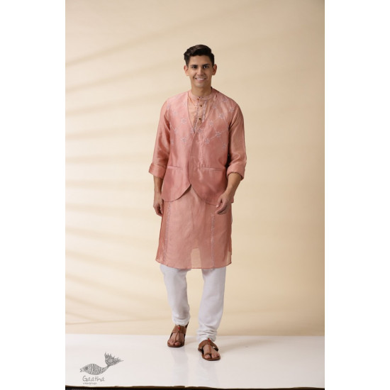 shop  Peach Chanderi Men Sadri & Kurta Set 