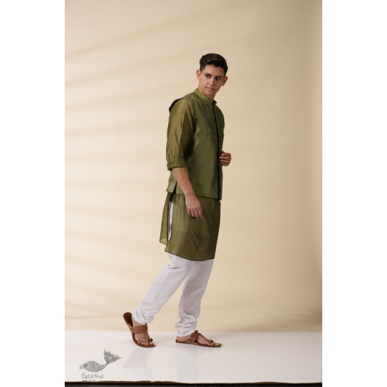 shop  Green Chanderi Men Nehru Jacket & Kurta Set 