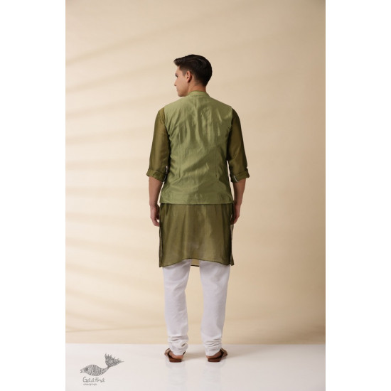 shop  Green Chanderi Men Nehru Jacket & Kurta Set 