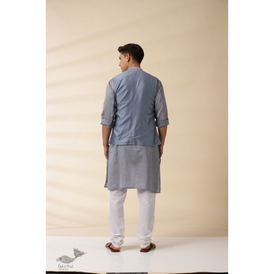 shop Grey Chanderi Men's Achkan Jacket & Kurta Set 