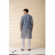 shop Grey Chanderi Men's Achkan Jacket & Kurta Set 