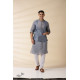 shop Grey Chanderi Men's Achkan Jacket & Kurta Set 