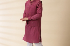 Ekansh . एकांश |  Majenta Handwoven Men Sadri & Kurta Set