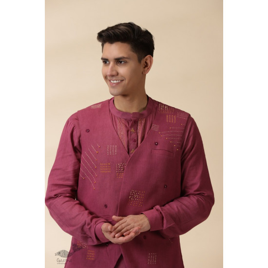 shop Majenta Handwoven Men Sadri & Kurta Set