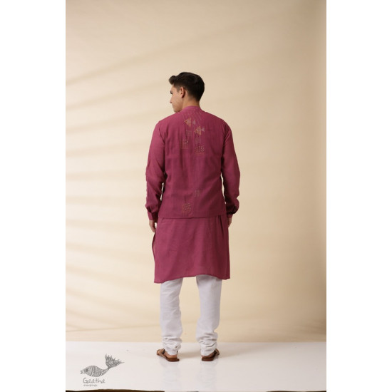 shop Majenta Handwoven Men Sadri & Kurta Set