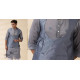 shop Grey Chanderi Men's Achkan Jacket & Kurta Set 