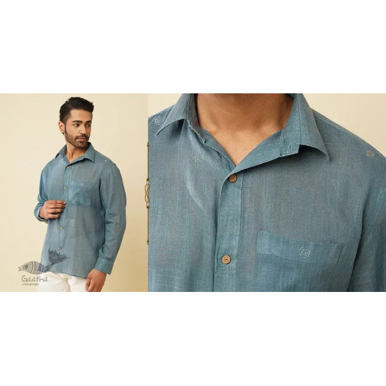 shop handloom cotton - Grey Men's Handwoven Shirt