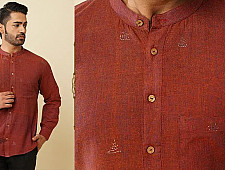 Ekansh . एकांश | Handloom Cotton - Maroon Handwoven Man's Shirt