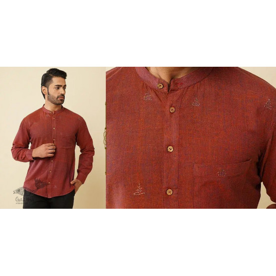 shop handloom cotton - Maroon Handwoven Man's Shirt