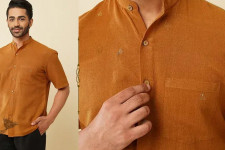 Ekansh . एकांश | Handloom Cotton - Mustard Handwoven Men's Shirt