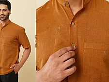 Ekansh . एकांश | Handloom Cotton - Mustard Handwoven Men's Shirt