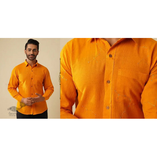 shop handloom cotton - Yellow Handwoven Men's Shirt