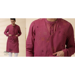 Ekansh . एकांश |  Majenta Handwoven Men Sadri & Kurta Set