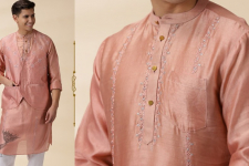 Ekansh . एकांश | Peach Chanderi Men Sadri & Kurta Set 