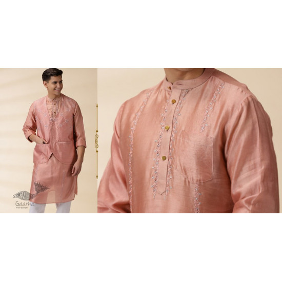 shop  Peach Chanderi Men Sadri & Kurta Set 