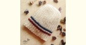 Hand Knitted ☃ Pure Woolen Cap ☃ Natural Color |  Ecru with Blue & Red |