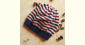 Hand Knitted ☃ Pure Woolen Cap ☃ Natural Color |  Indigo-Ecru Multi Stripe |