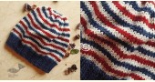 Hand Knitted ☃ Pure Woolen Cap ☃ Natural Color |  Indigo-Ecru Multi Stripe |