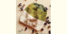 Hand Knitted ☃ Pure Woolen Cap ☃ Natural Color |  Green-Moss-Ecru  |  