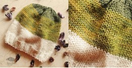Hand Knitted ☃ Pure Woolen Cap ☃ Natural Color |  Green-Moss-Ecru  |  