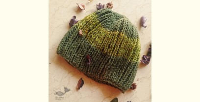 Hand Knitted ☃ Pure Woolen Cap ☃ Natural Color |  Green-Moss |  