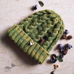 Hand Knitted ☃ Pure Woolen Cap ☃ Natural Color |  Moss Green |  