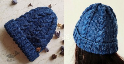 Hand Knitted ☃ Pure Woolen Cap ☃ Natural Color |  Indigo |  