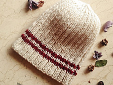 Hand Knitted ☃ Pure Woolen Cap ☃ Natural Color |  Ecru with Red Stripe |  