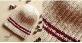 Hand Knitted ☃ Pure Woolen Cap ☃ Natural Color |  Ecru with Red Stripe |