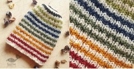 Hand Knitted ☃ Pure Woolen Cap ☃ Natural Color |  Ecru With Multi Color Stripes |  