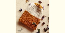 Hand Knitted ☃ Pure Woolen Cap ☃ Natural Color |  Yellow & White Rugby Stripe |  