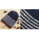 Hand Knitted ☃ Pure Woolen Cap ☃ Natural Color |  Indigo With White Stripes |