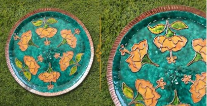 Ekibeki ❋ Copper Enamel Wall Plate Greens-Hibiscus (Options - S(8"), M(10"), L(12") ) ❋ 14