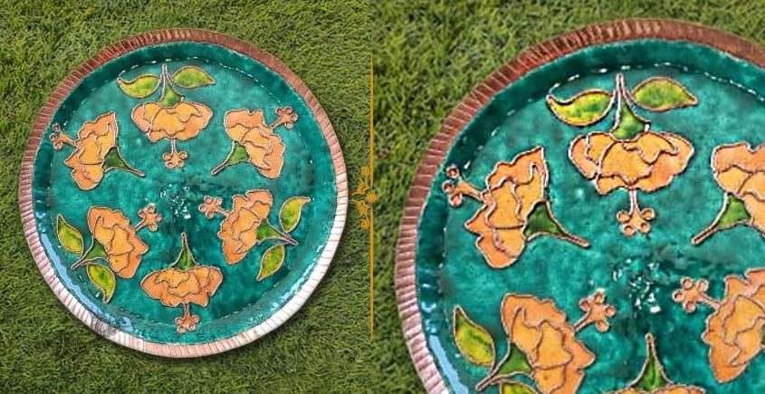 shop Copper Enamel Wall Plate Green Lotus Jali 