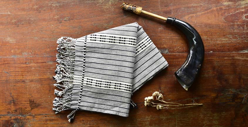 shop online nagaland loinloom cotton stole - in black & white