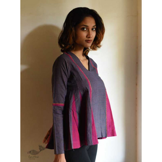 shop Handloom Cotton Checks A-line Short Top