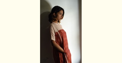 Ikat Handloom Cotton Designer Dress - Brown