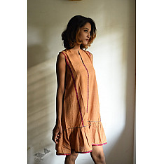 Handloom Cotton Designer Checks Brown Dress