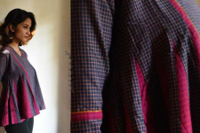 Handloom Cotton Checks A-line Short Top