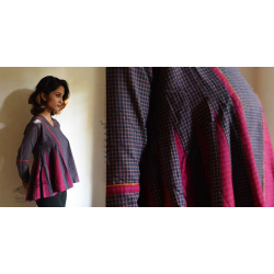 Handloom Cotton Checks A-line Short Top