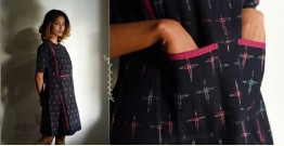Ikat Handloom Cotton Designer Dress - Black