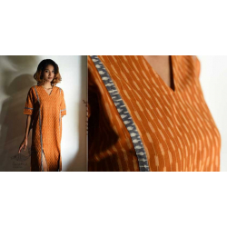 Ikat Handloom Cotton Designer Dress - Brown